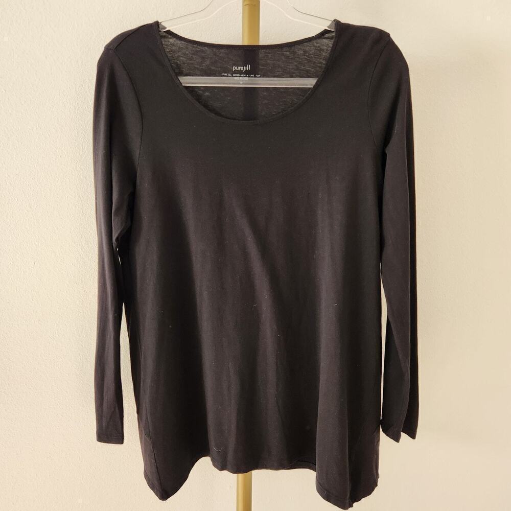 J.Jill PureJill Dipped Hem A-Line Top Womens Size Medium Black Long Sleeve Tee